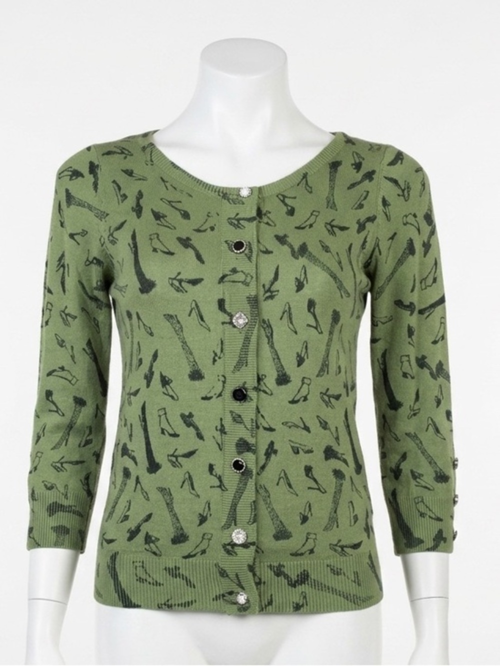 Twelve By Twelve Los Angeles Medium Green Shoe Print Cardigan Sweater Top Knit